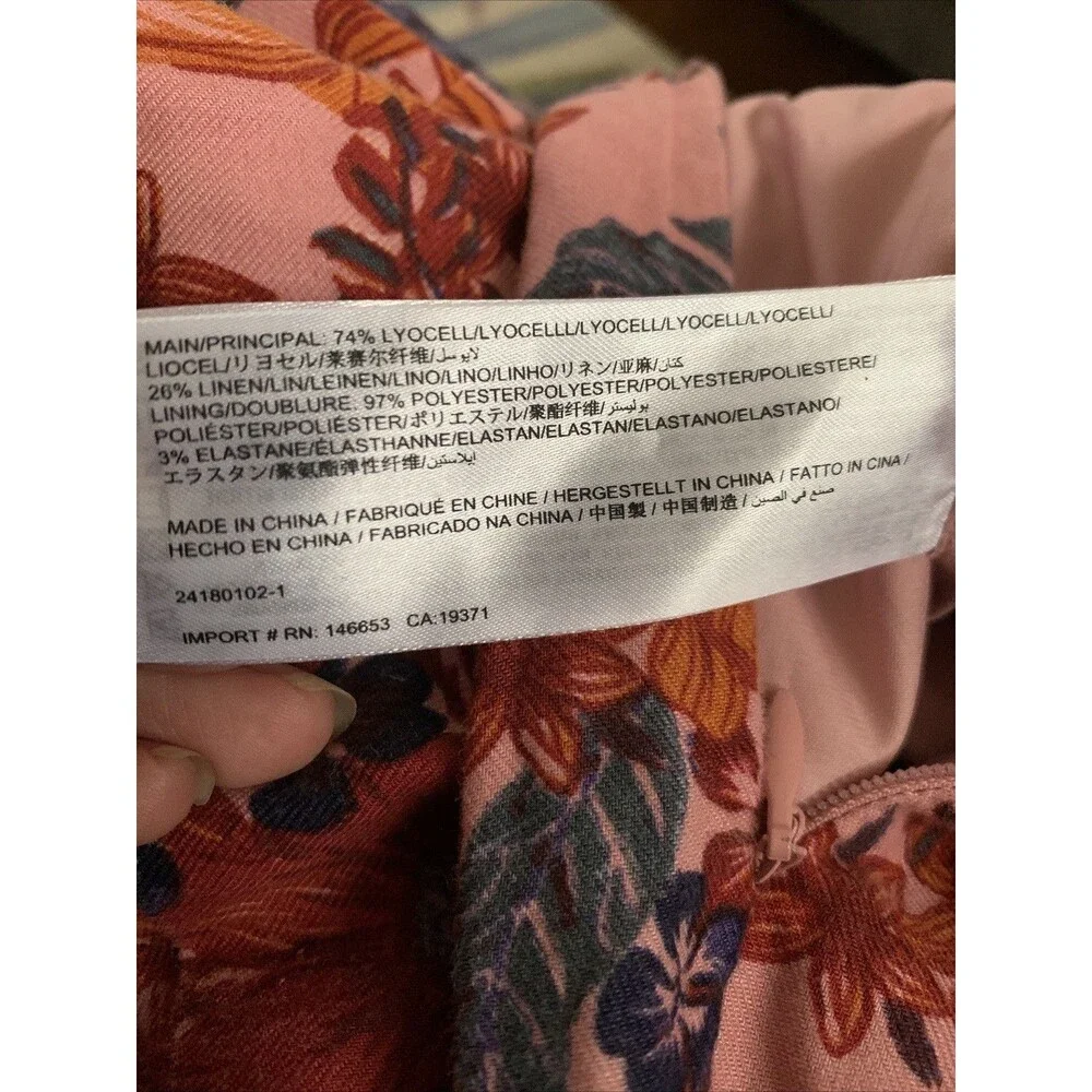 Finders Keepers Floral Twee Mini Dress Pink Linen Blend Square Neck Small Summer - Picture 14 of 16